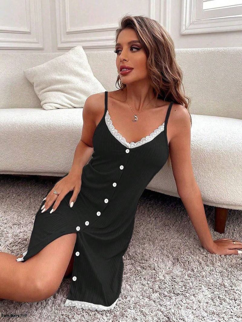 Women's Sleepwears Summer Wearable Lace Button Sexy Suspender Skirt Casual Home Clothes For Women_voghion.com