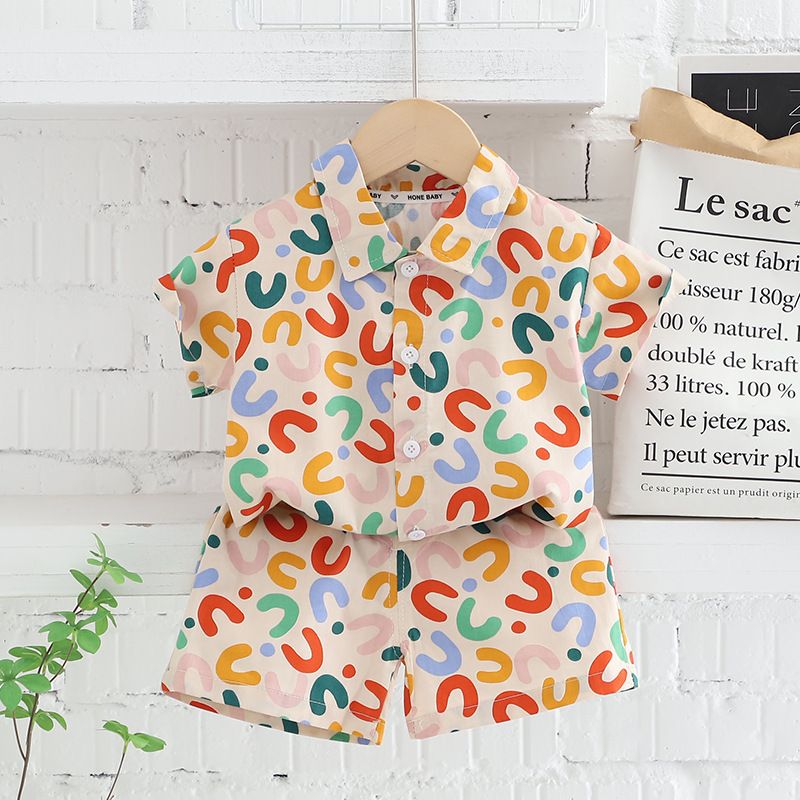 Ensemble 2 pièces pour garçon, t-shirt à manches courtes et short à imprimé floral, pour enfant_voghion.com