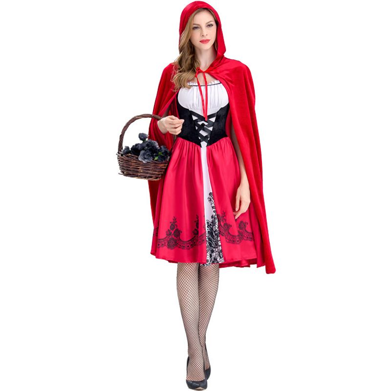 Damenbekleidung Explosionsmodelle Halloween Rotkäppchen Kostüm Erwachsene Cosplay Party Kostüm Roter Umhang_voghion.com