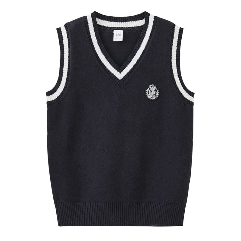 Gilet per bambini in maglia con scollo a V e colori a contrasto, per studenti, uniformi scolastiche, all'ingrosso, per ragazze, nuovo modello di frontiera primaverile e autunnale_voghion.com