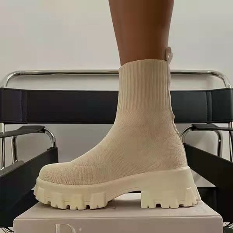 Damen fliegende gewebte Sport-Kurzstiefel Damen Herbst und Winter neue unabhängige Station Damenstiefel One Step Sockenstiefel_voghion.com