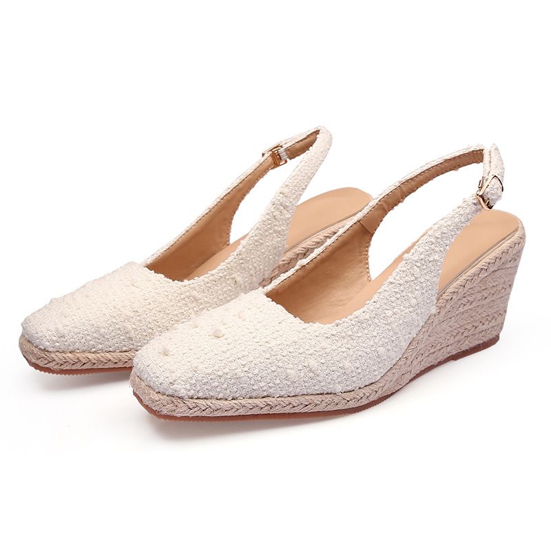 Women's Chunky Platform Sandals With Square Toe - Breathable Linen Upper & Comfortable TPR Sole - Summer Boho Style Slides For Casual Outings_voghion.com