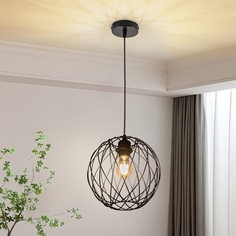 Pendellampe Schwarz Hängelampe Rund - Pendelleuchte Vintage E27 Hängeleuchte Retro Industrie Esstischlampe Küchenlampe Wohnzimmer Treppenhaus Flur_voghion.com