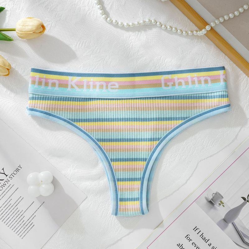 Women's Clothing T-string Underwear Light Luxury Women's T-string Pants Rainbow Striped Large Size Thong_voghion.com