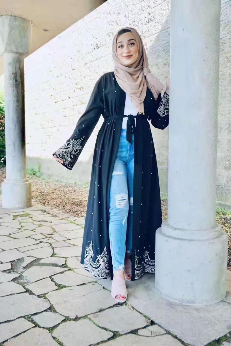Women's fashion long sleeve embroidered beaded robe women's Arabian long cardigan_voghion.com