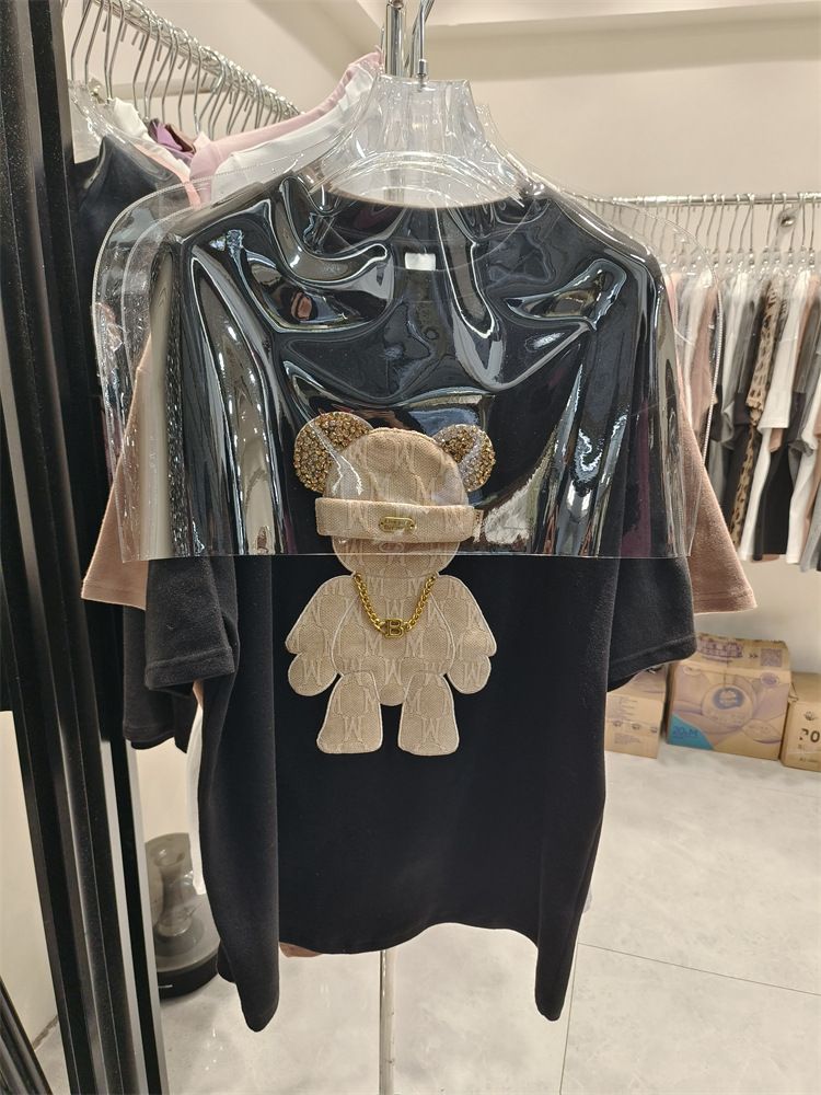 wit verdikt geborsteld T-shirt met halve mouwen losse grote versie halflange top met korte mouwen voor dames_voghion.com