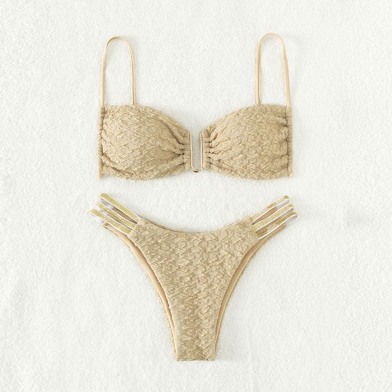 2025 Zweiteiliger Badeanzug mit Riemen im neuen Stil für Frauen, einfarbig, U-förmig, hohe Taille, Bikini-Bademode_voghion.com