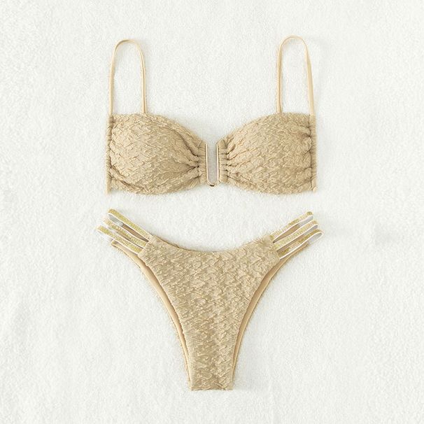 2025 Zweiteiliger Badeanzug mit Riemen im neuen Stil für Frauen, einfarbig, U-förmig, hohe Taille, Bikini-Bademode_voghion.com