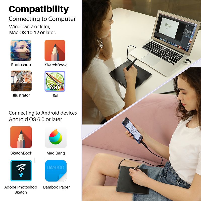 Huion HS64 Graphics Drawing Digital Tablets OTG Function Signature Pen Tablet With Battery-Free Stylus For Android_voghion.com