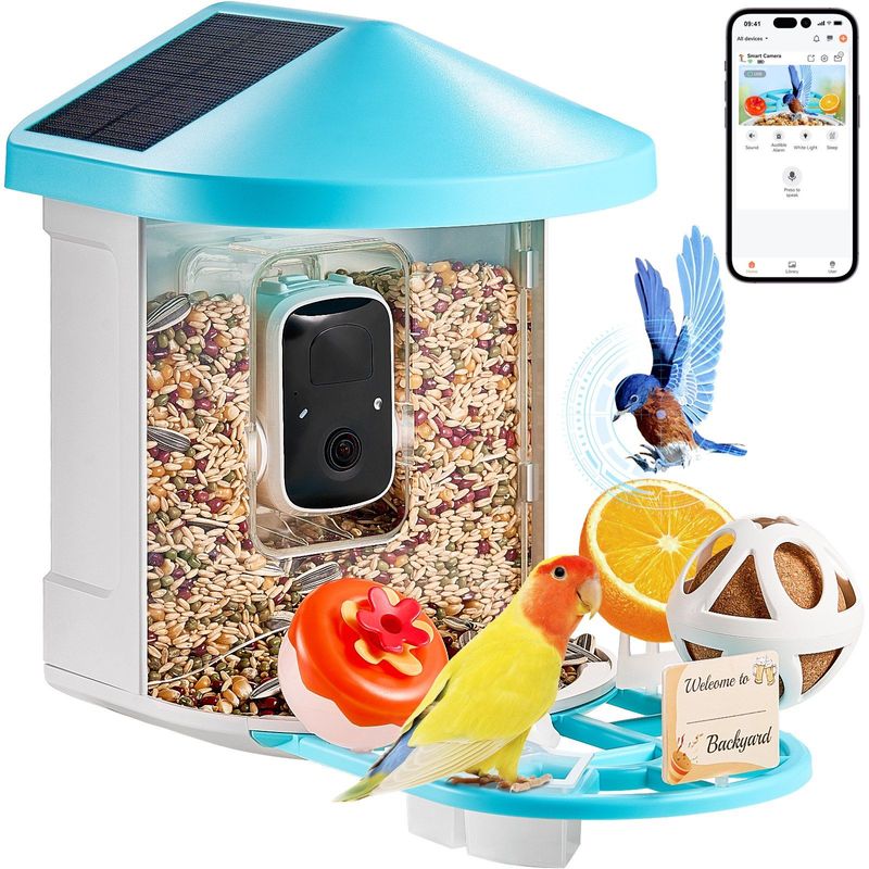 VEVOR Smart Bird Feeder With Camera 2K HD AI Identify Bird Species Solar-Powered_voghion.com