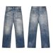 Herrenbekleidung High Street Retro gewaschene lockere weite Beine leicht ausgestellte schmutzig gefärbte Patchwork-zerrissene Jeans Jeans_voghion.com
