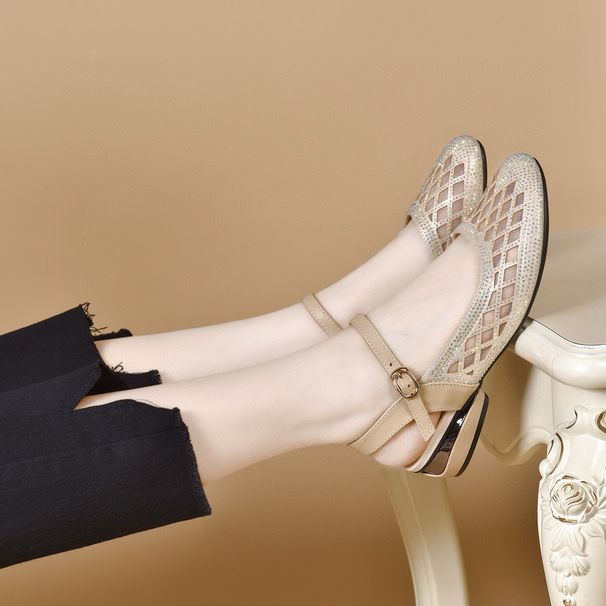 Women's Sandals 2024 Summer New Style Closed Toe Sandals With Hollow Back Mesh Hot Diamond One Strap Flat Shoes With Hollow Side Loafers_voghion.com