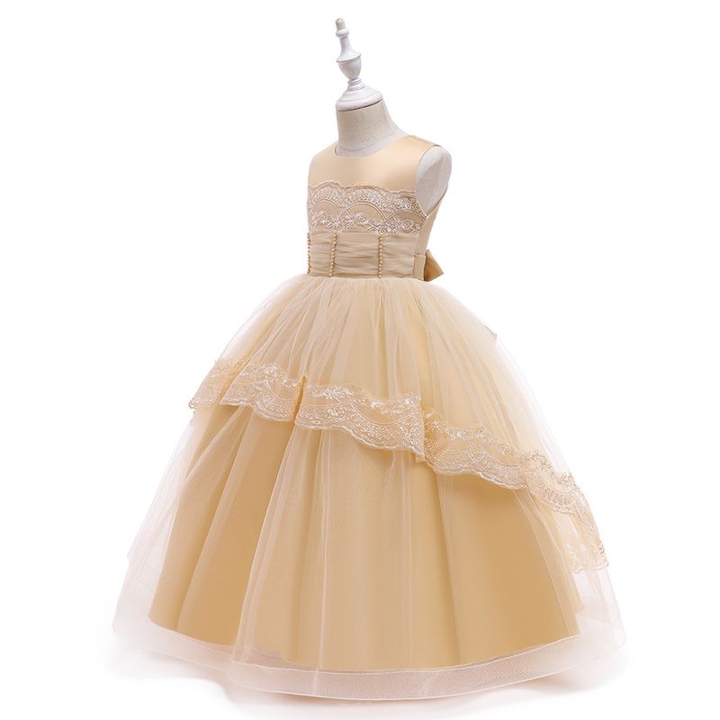 Baby clothes Children's dress CuHK children's long wedding dress Girls lace embroidery Pompadour Princess dress_voghion.com