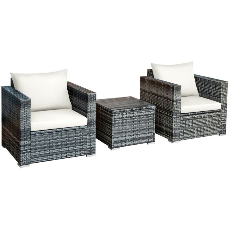 3 Pieces Patio Rattan Furniture Bistro Sofa Set with Cushioned_voghion.com