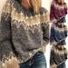 Damen Herbst Winter Lässiger Oversize Mohair Strickpullover Mit 3D Jacquard Muster, Rundhals Langarm Pullover, Weich & Warm_voghion.com