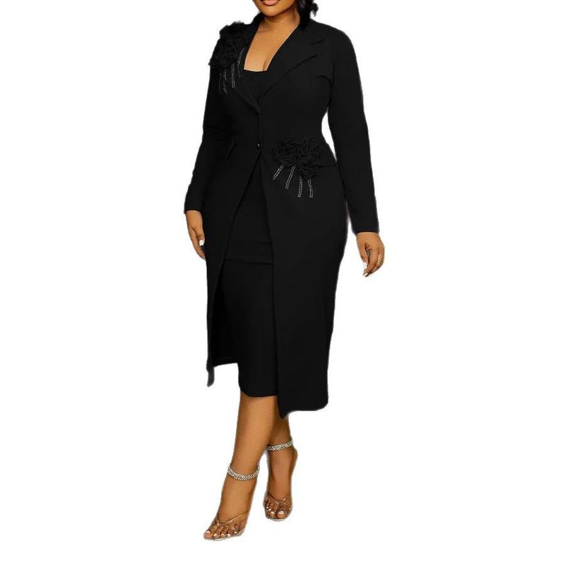 Women's Clothing Slim Fit Flower Pearl Hot Diamond Hip Wrapped Suit Jacket With Inner Sling_voghion.com
