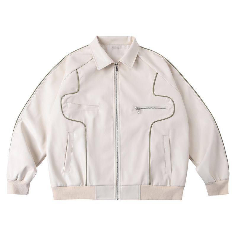 Men's Clothing retro white leather jacket high end niche jacket_voghion.com