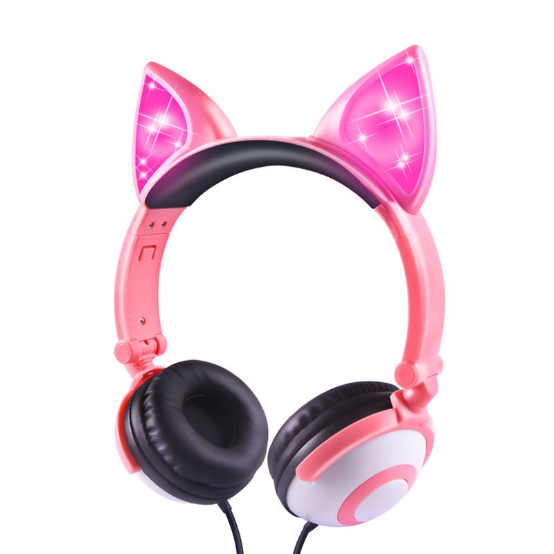 Eson Style fox wired earphones 85DB LED shiny Unisex Gift portable music share Over ear Kids Headband headphones_voghion.com