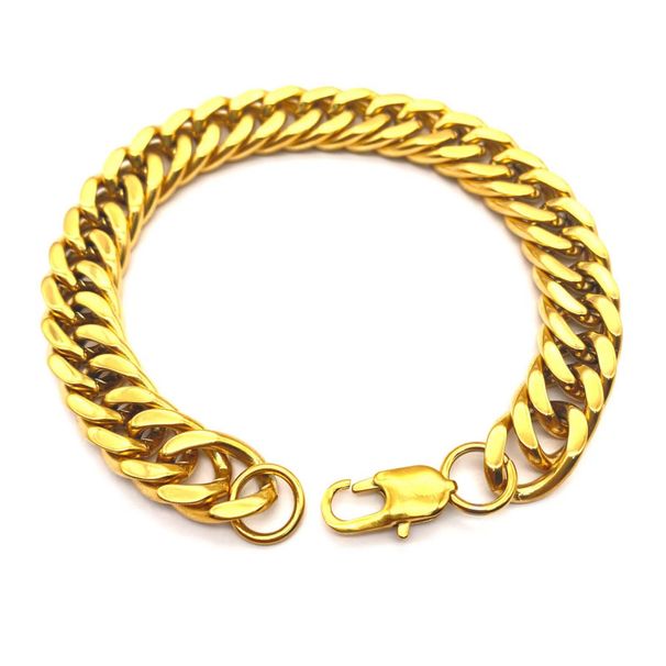Bracciale da uomo in acciaio inossidabile e titanio con catena cubana a doppia trama, rotondo e lucido, stile Hip Hop_voghion.com