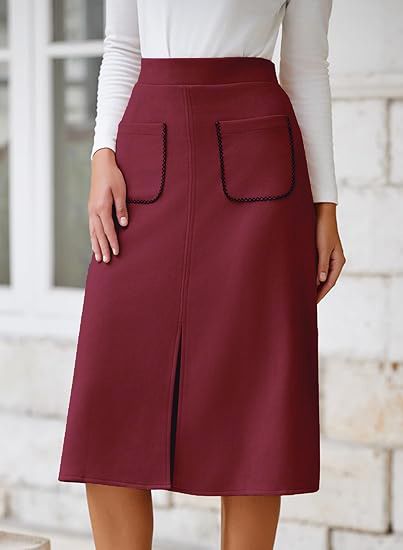 Abbigliamento da donna Nuova gonna midi in pelle scamosciata Autunno e inverno Gonna a trapezio con tasca anteriore elastica in vita_voghion.com