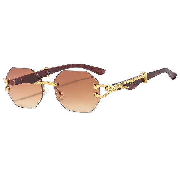 Occhiali da sole senza montatura, alla moda, da spiaggia, con montatura decorativa leopardata, per Europa e Stati Uniti._voghion.com