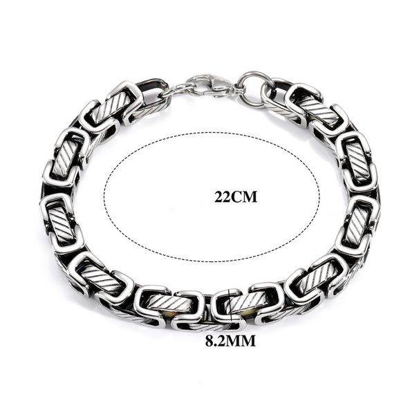 Bracciale da uomo in acciaio inossidabile con catena bizantina, stile retrò, placcato nero, stile Hip Hop, quadrato, tendenza moda_voghion.com