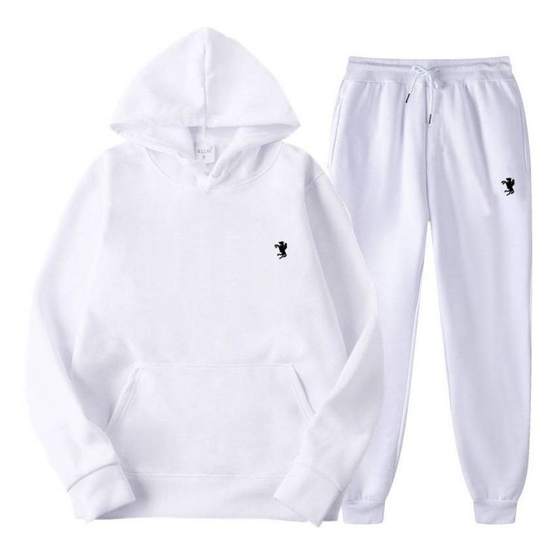 Ensemble sweat à capuche uni avec bas fileté pour vêtements de sport décontractés pour hommes et femmes, pantalon de survêtement, sweat à capuche et pantalon de survêtement à lettres_voghion.com