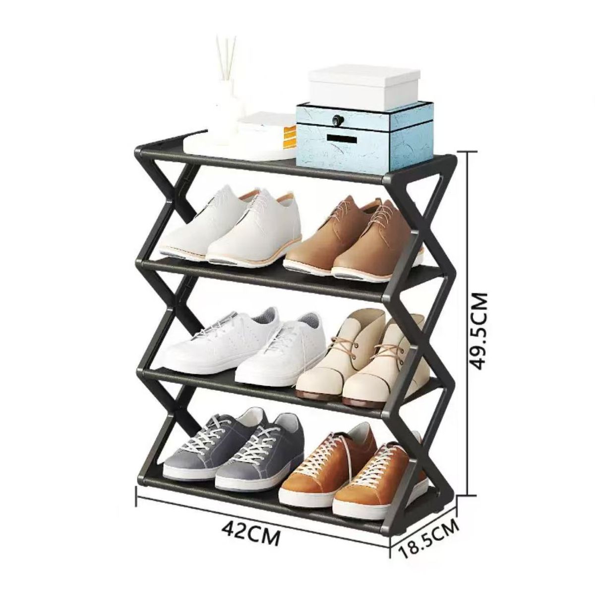 Scarpiera geometrica a forma di X: moderno organizer per scarpe multistrato per ingresso e camera da letto, elegante e salvaspazio, colore nero/bianco._voghion.com