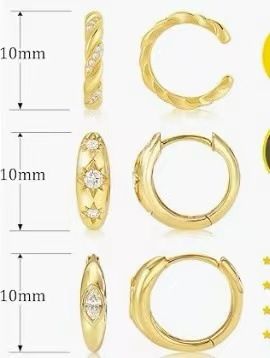 Orecchini di lusso con stelle e farfalle in zircone, placcati in oro vero e proprio, molto richiesti. Set di tre pezzi._voghion.com