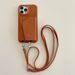 Mobile phone case card holder lanyard suitable for iPhone 14 Promax mobile phone case Apple 15 leather beauty mirror mobile phone case_voghion.com