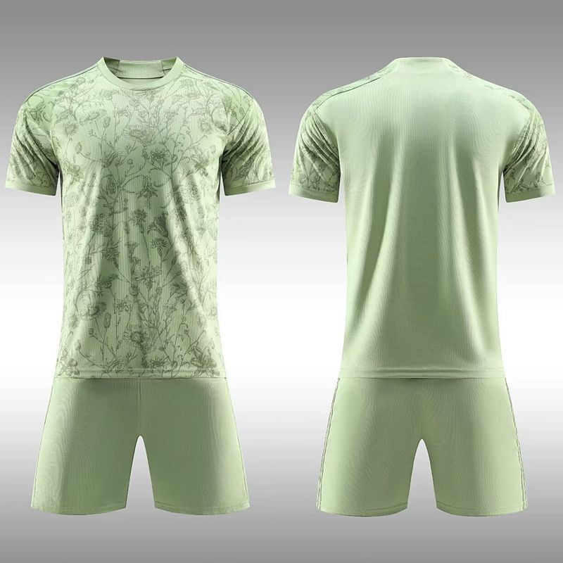 2324 Trzyczęściowy zestaw piłkarski z krótkim rękawem dla dorosłych i dzieci, zielony, z płytą świetlną, wyjazdowy_voghion.com