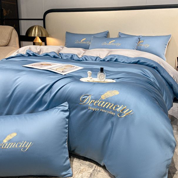 Eisseide hochwertiges vierteiliges Set leichtes, luxuriöses, seidiges Bett, nackter Schlafbettbezug, dreiteiliges Set für Frühling und Sommer, Bettlaken, Bettlaken_voghion.com