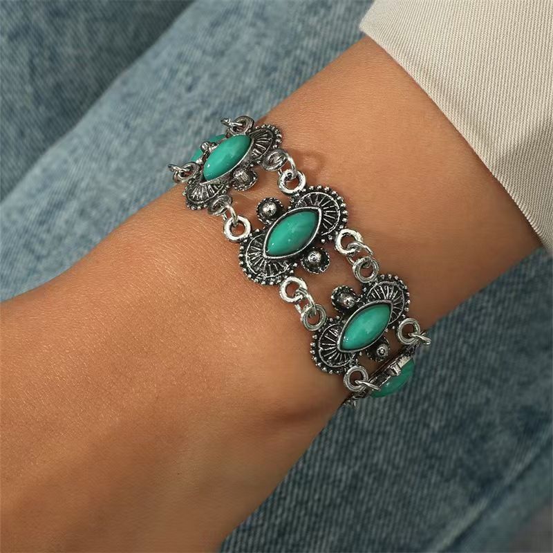 Bracciale turchese in stile etnico bohémien per donna, gioielli personalizzati con incisione_voghion.com