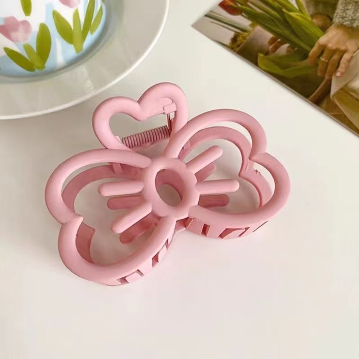 1 stuk schattige holle kattengezicht strik haarspeld in meerkleurige uitvoering, hoogwaardige matte middelgrote clip, schattige liefdeshaarspeld met halve strik, haarklem_voghion.com