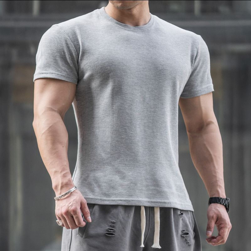 American Style Thickened Men's Summer Round Neck Short Sleeved Elastic Slim Fit Sports Trend Fitness Outdoor Quick_voghion.com