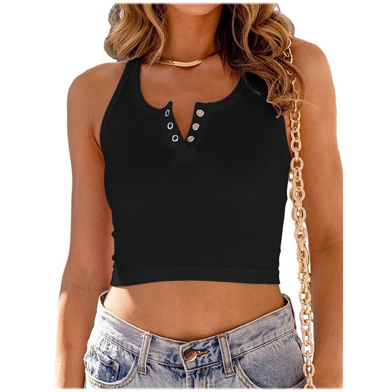2023 Spring/Summer New Women's Tank Top Solid Color Sleeveless Cropped  Racerback Tank Top_voghion.com