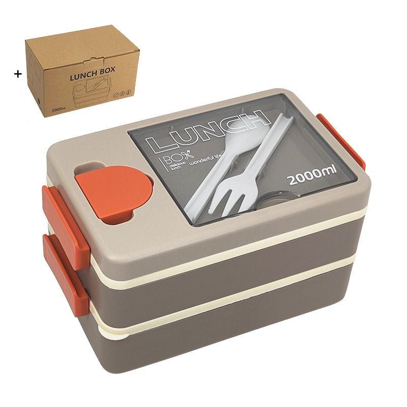 Double layered student lunch box, large capacity office workers, split plastic bento box, microwave oven lunch box, fat reducing_voghion.com