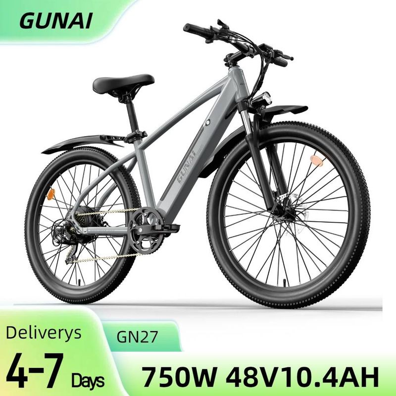 GUNAI GN27 27.5" Electric Commuter Bike 750w with 48V 10.4AH Battery,Shimano 7 Speed and Torque Sensor_voghion.com