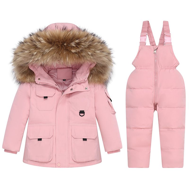 Conjunto de macacão de inverno infantil premium (1 a 6 anos) – Jaqueta e calça ultraquentes de plumas de pato branco 90%, capuz removível, resistente à água e com certificação B-Class_voghion.com