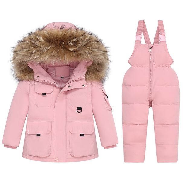 Conjunto de macacão de inverno infantil premium (1 a 6 anos) – Jaqueta e calça ultraquentes de plumas de pato branco 90%, capuz removível, resistente à água e com certificação B-Class_voghion.com