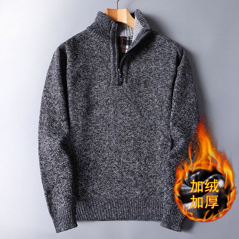 Fashion Fleece Thickened Autumn And Winter New Men's Sweater Zipper Sweater Pullover Loose Knitted Sweater Jacket_voghion.com