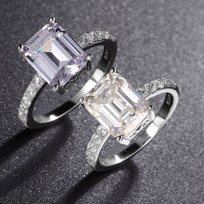 Anillo Mosang de 4 quilates con corte esmeralda para mujer, nicho, elegante, de alta gama, con incrustaciones de plata pura._voghion.com