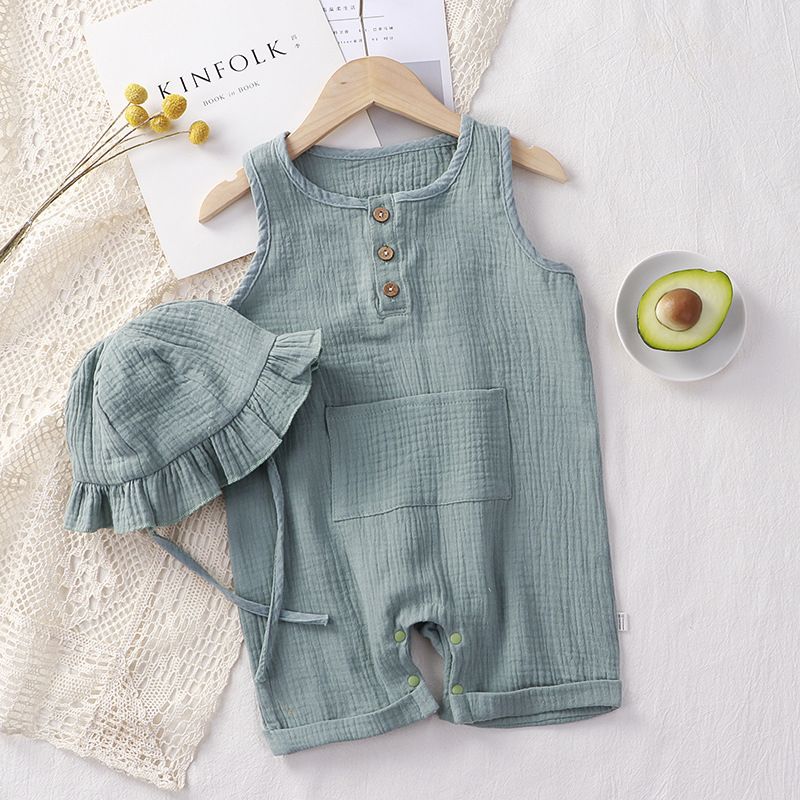 Baby Clothes Summer Style Boys And Girls Double Layer Yarn Jumpsuit Children's Sleeveless Vest Crawling Clothes Soft Breathable Romper_voghion.com
