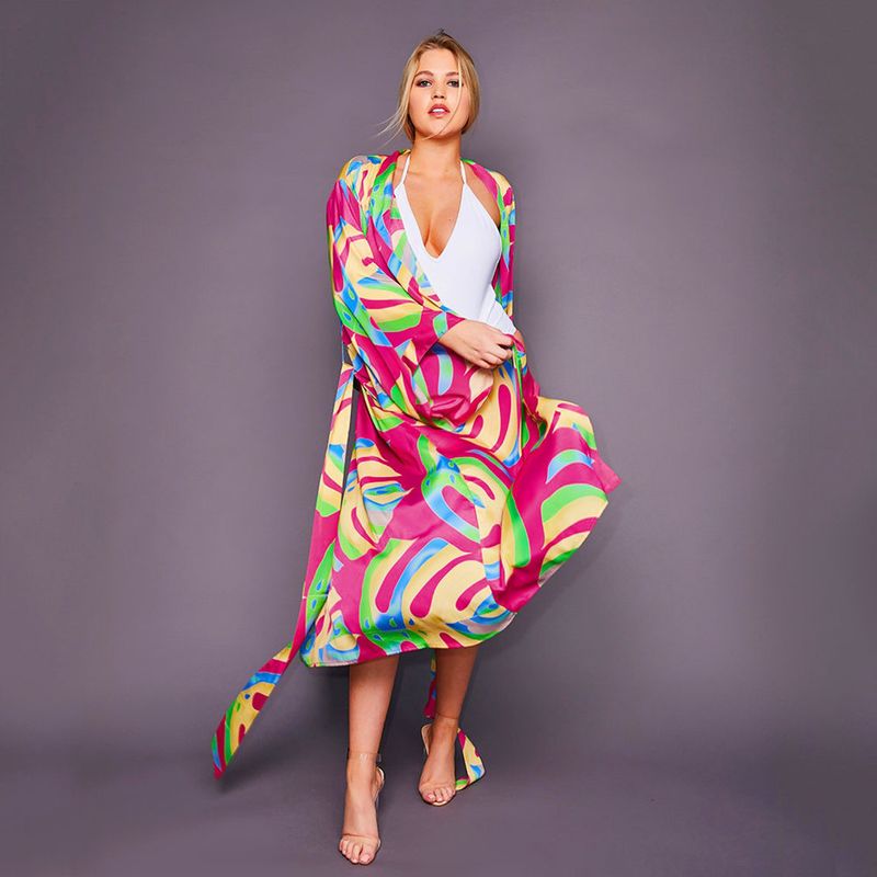 Women's Lightweight Cotton Beach Cover Up – Floral Print Sun Protection Kimono, Bikini Wrap, Vacation Swimwear Cover-Up_voghion.com