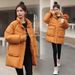Women's Winter Puffer Coat With Detachable Hood, Long Sleeve, Mid-Length Warm Jacket For Casual Outfits (Beige, Black, Khaki, Red, Orange)_voghion.com