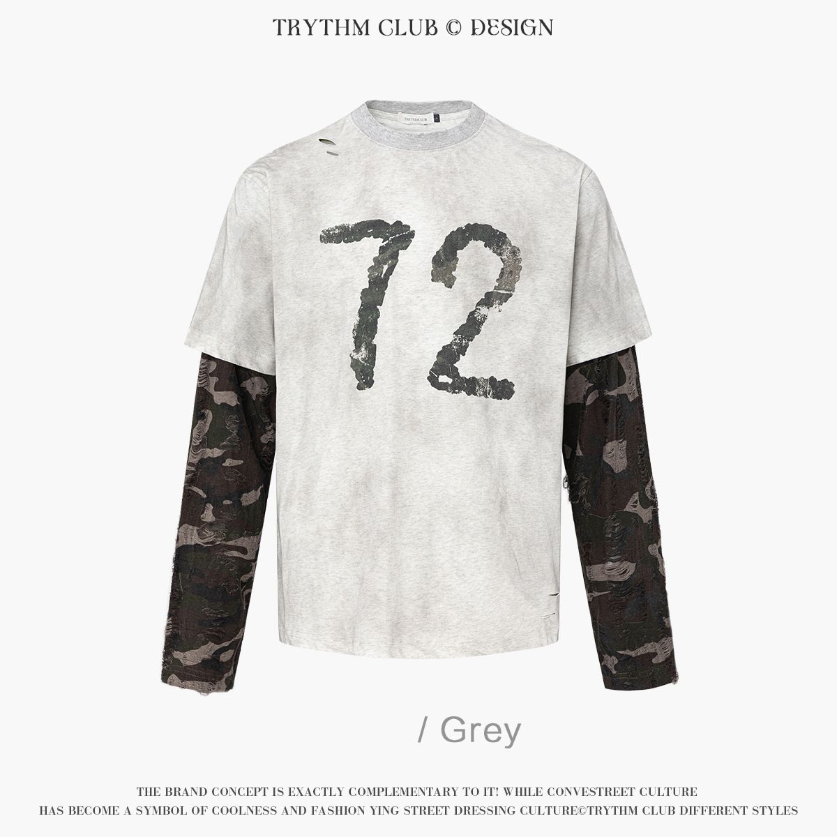Men's Clothing washed old letter print loose long sleeves new camouflage sleeves two piece t shirt American style_voghion.com