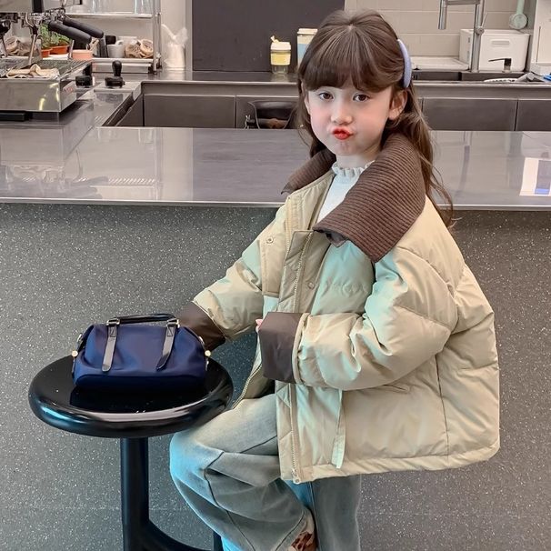 Piumino trapuntato con doppio collo per bambine – Cappotto invernale (cachi, 8+ anni, 140 cm+)_voghion.com