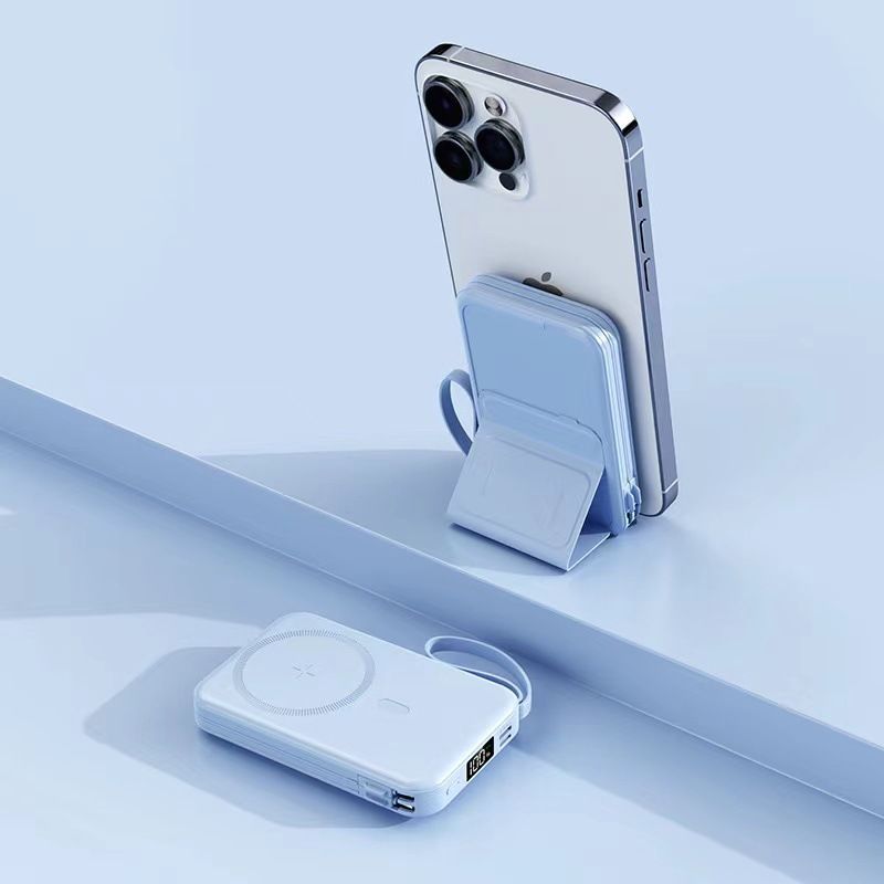 Ultra-Thin Magnetic Wireless Power Bank With Magsafe Fast Charging, Portable Stand & Built-in Cable For IPhone_voghion.com