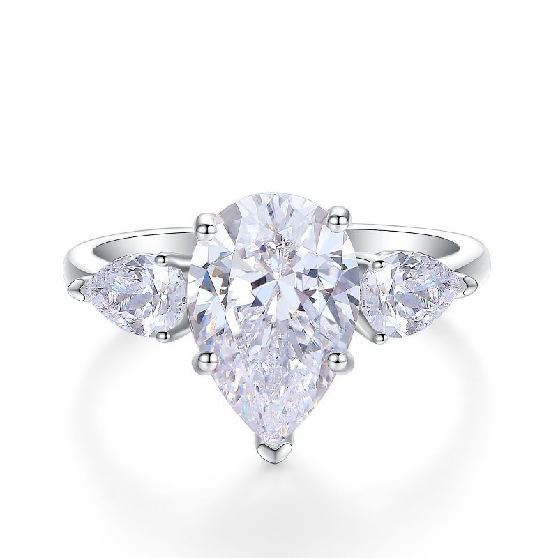 Live Streaming Pure Silver For Women Fashion Simple Water Drop Shape Zircon Diamond Ring_voghion.com