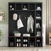 ON-TREND Farmhouse Wooden Style Hall Tree With 6 Hooks, Practical Walnut Storage Bench With Adjustable Shelves, 4-in-1 Entryway Shoe Cabinet With 13 Cubbies For Mudroom, Living Room, Black, 76.7"H_voghion.com